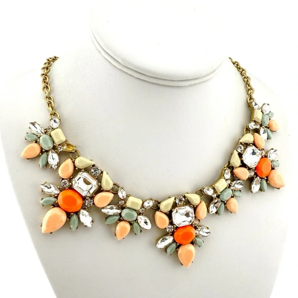 J. Crew Necklace in Orange, Gray, Peach and Cream Multi-Color Statement